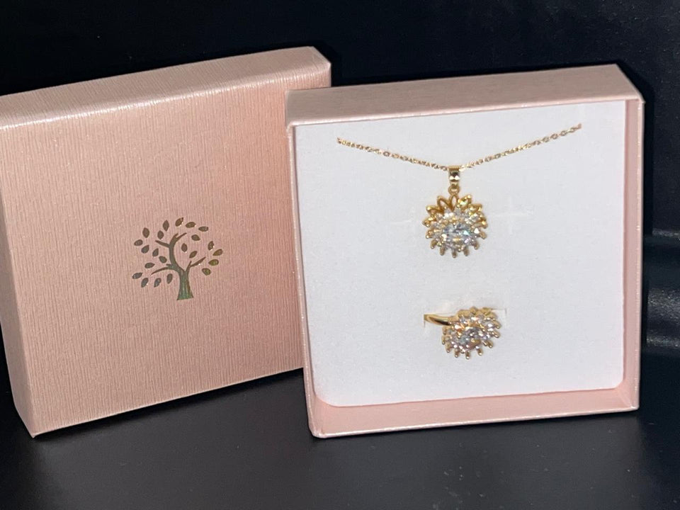 SET GIRASOL DE LUJO : COLLAR Y ANILLO BRILLANTE